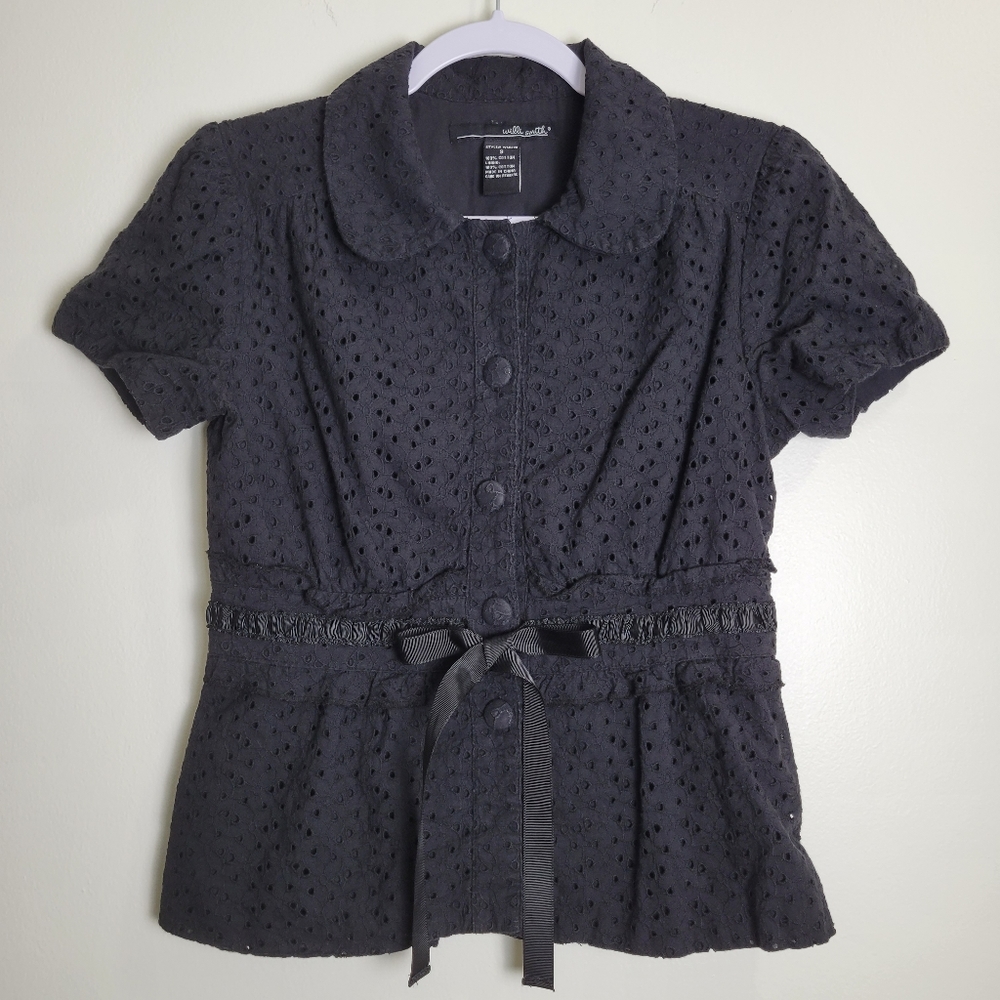 WILLIS SMITH Eyelet Crochet Peter pen Collar Jacket‎ Blouse S